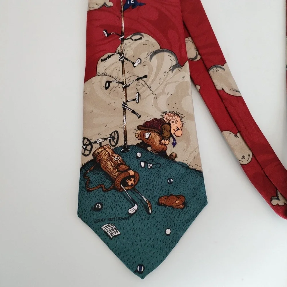 VTG Gary Patterson Frustrated Golfer Novelty‎ Tie Balancine Hot Cakes Red Golf